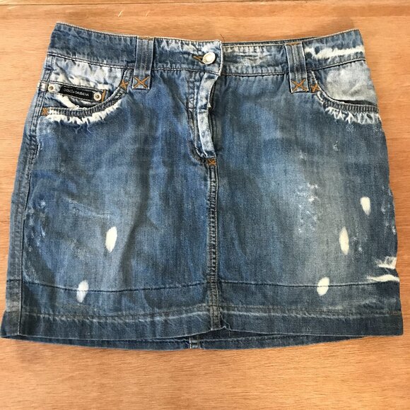 Dolce & Gabbana Denim Mini Skirt Women size 40 Blue Distressed Buckle Accent - Picture 1 of 11